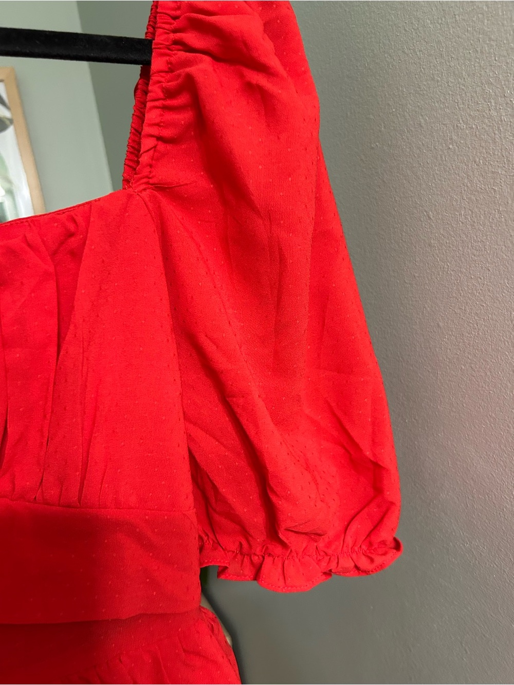 NWT LULUS Blissful Charm Red Puff Sleeve Notch Neck Mini Dress - Picture 9 of 9